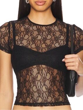 Miaou Black Lace Mini Tee, NEW